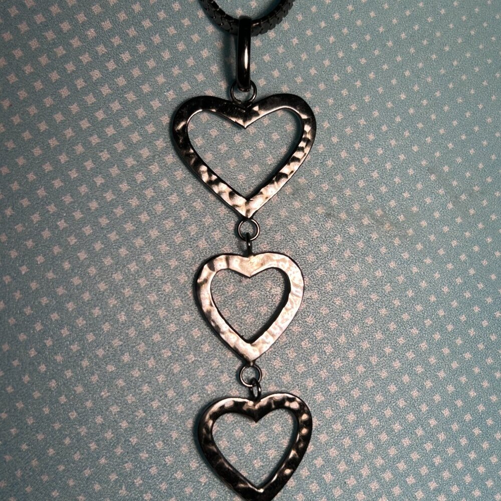 14k Black Gold Triple Heart Necklace - Picture 11 of 12